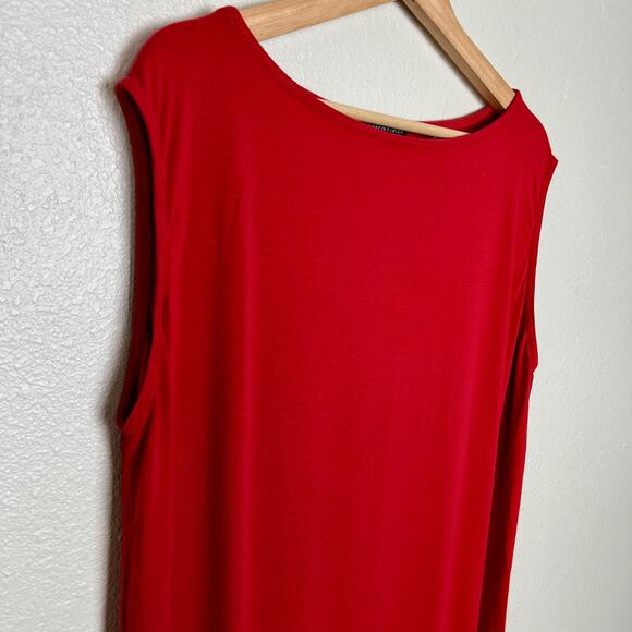 Eileen Fisher Red Stretch Viscose Jersey Shift Dress Large - Picture 3 of 6